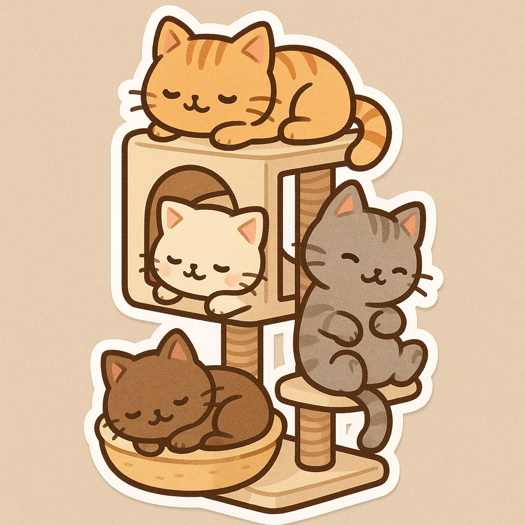 cats relaxing in a vertical playhouse emoji
