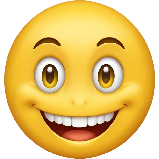 smiley face with wide, slightly off-center eyes, goofy asymmetrical smile, buck teeth, playful and clumsy personality emoji