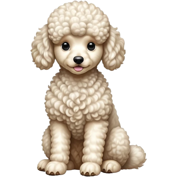 cinematic-[poodle]-realistic-full-body-sitting-emoji,-tail-resting-loosely-beside-its-paws,-head-tilted-dramatically, -curly-[cream white]-fur,-simplified-yet-realistic-focused-features,-highly-detailed,-glowing-with-an-almost-sarcastic-glow emoji