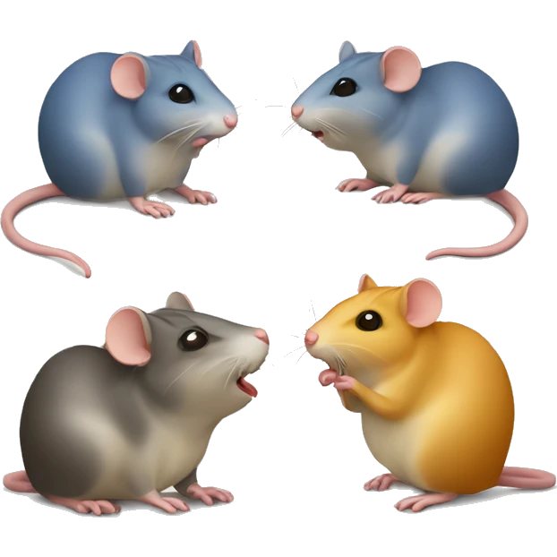 three differently colored rats gossiping emoji