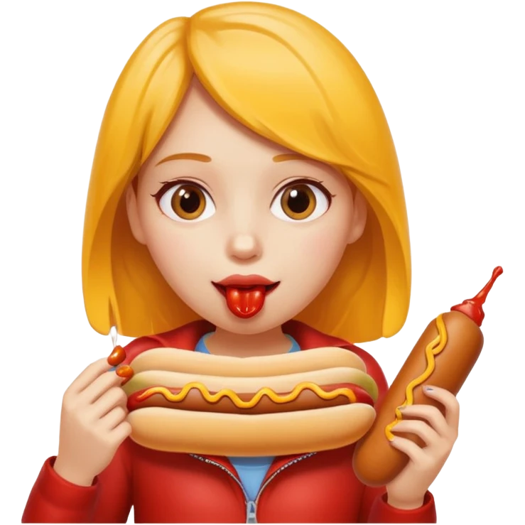 Girl eats hotdog emoji