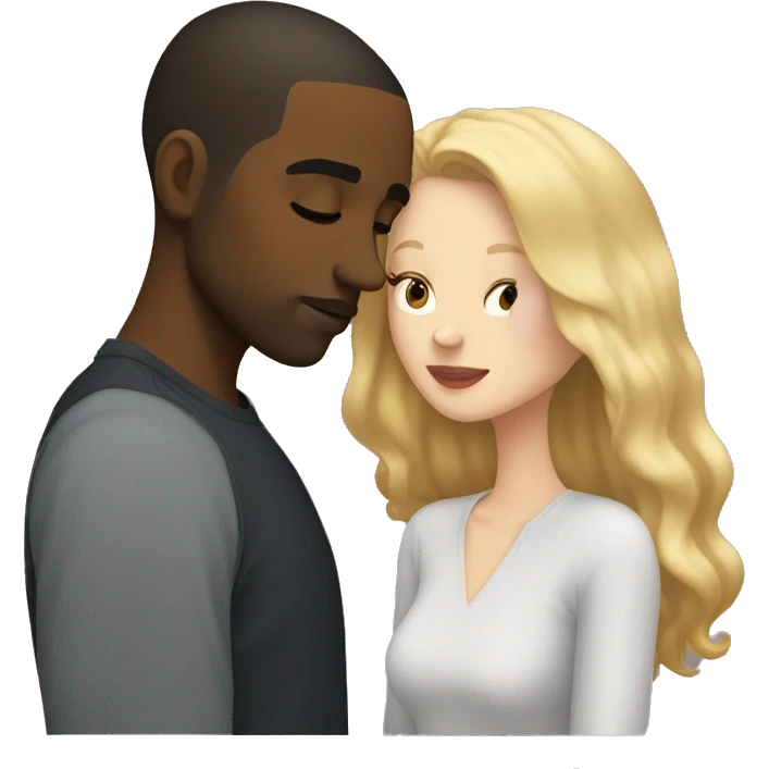 white girl with shoulder length blonde hair kissing a light skinned black man with a low hair cut emoji