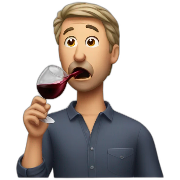 A man spitting out bad red wine emoji