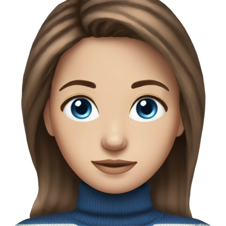 beautiful woman, straight brown hair, blue eyes, striped knit sweater emoji