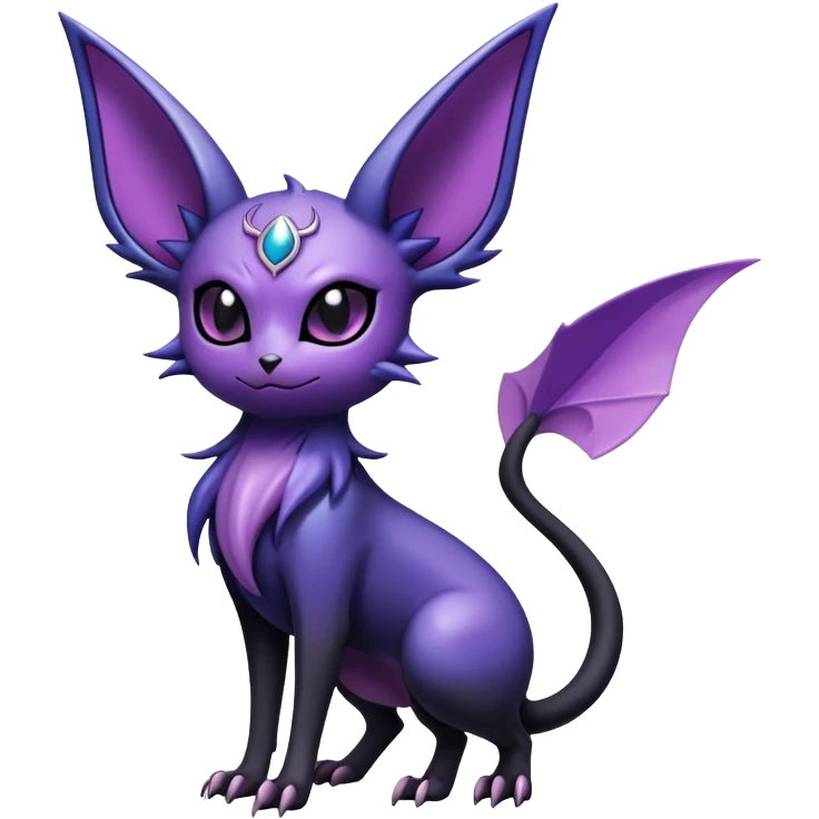 Shiny Dark-gradient Exotic Badass Royal Mysterious Gothic Noibat-Espeon-Pokémon-Fakémon-hybrid-creature (full body) emoji