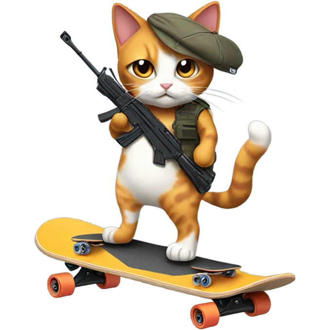 Calico cat with an ak47 on a skateboard emoji