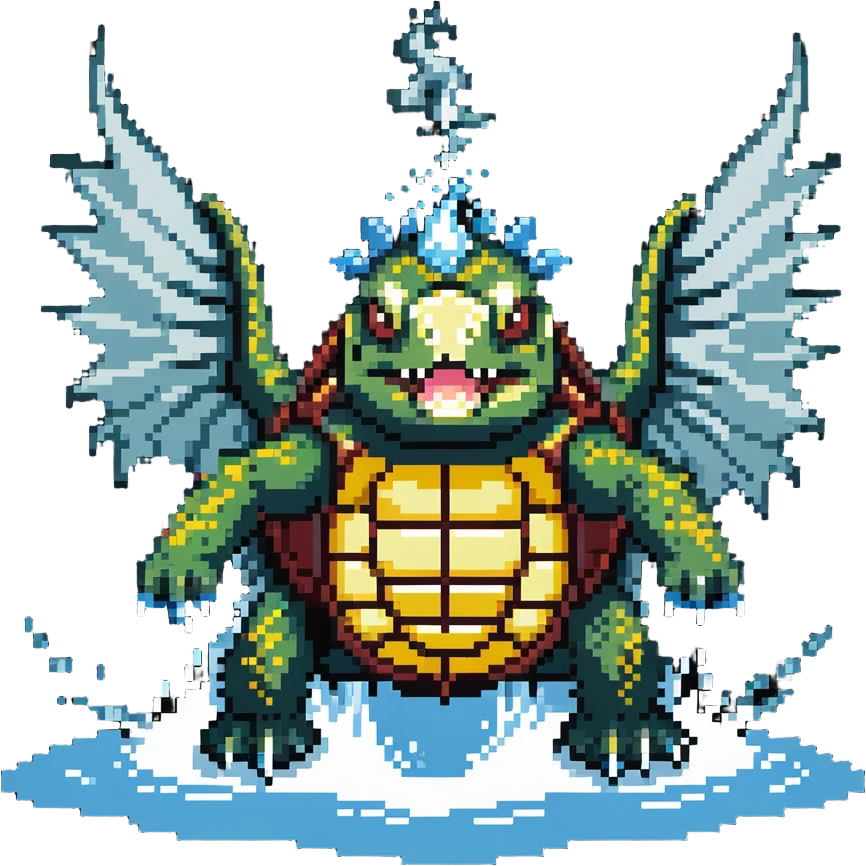 Spiky-shelled turtle with dragon wings, sharp fangs, and dangerous claws, firing a jet of water and steam from its mouth emoji
