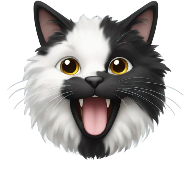Black and white fluffy cat emoji