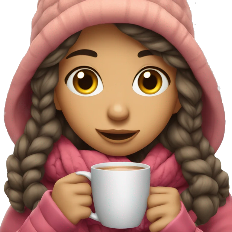 cute girl drinking hot beverages in winter clothe emoji