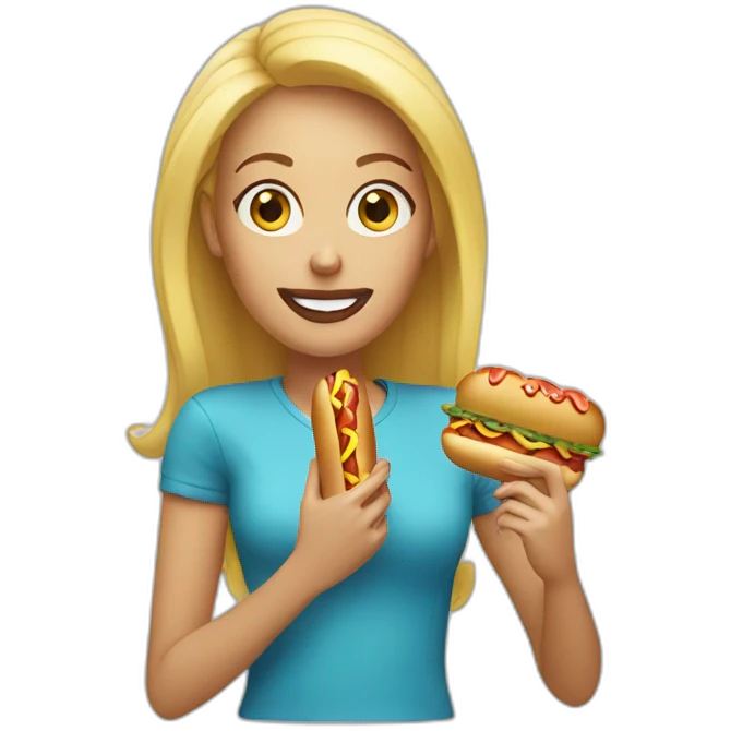 blonde woman eat hotdog emoji