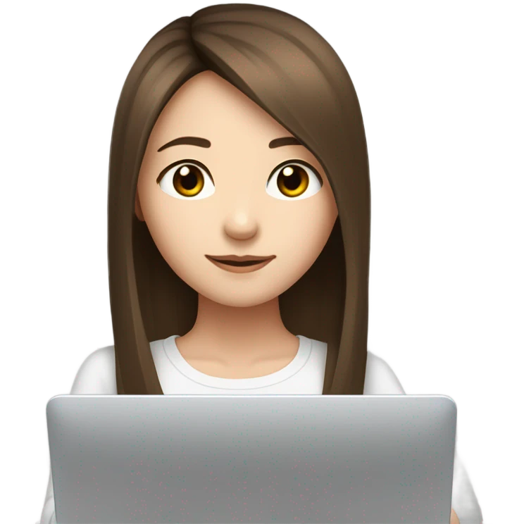 Beautiful girl,brown hair,straight hair，long hair,Black eyes,Chinese, typing on laptop  emoji