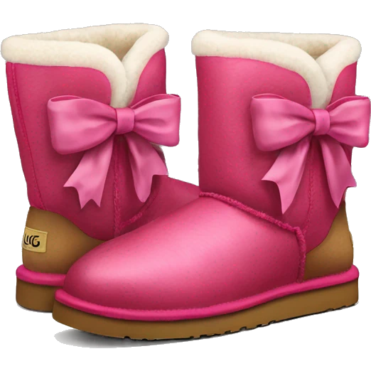 Realistic pair of raspberry color Ugg fur boots with ribbon bows. emoji