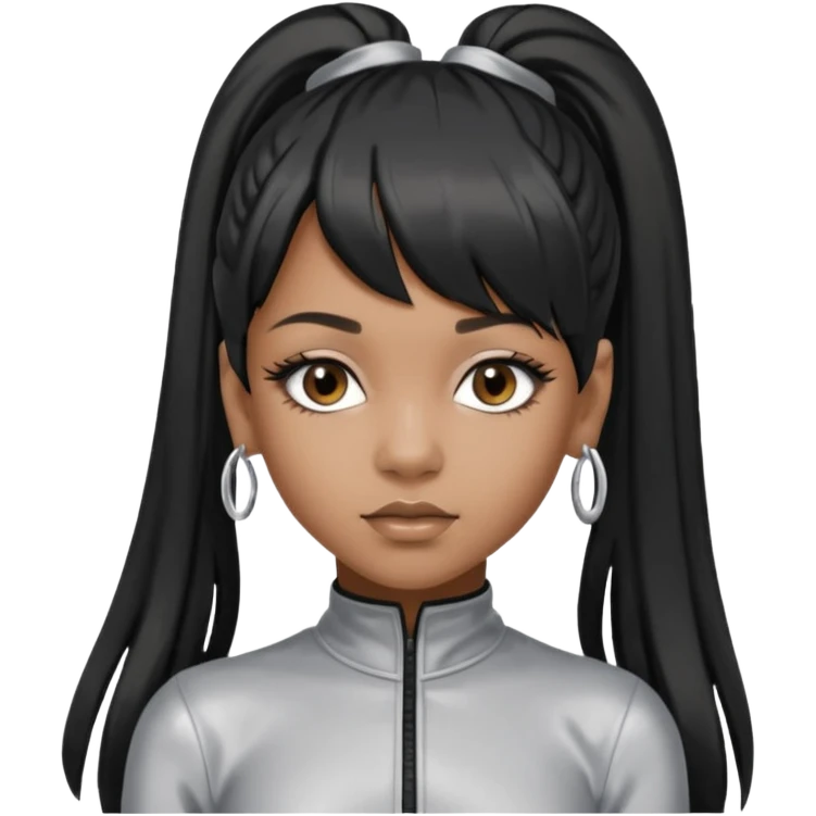 Left Eye from TLC with long black ponytail hair, silver outfit emoji