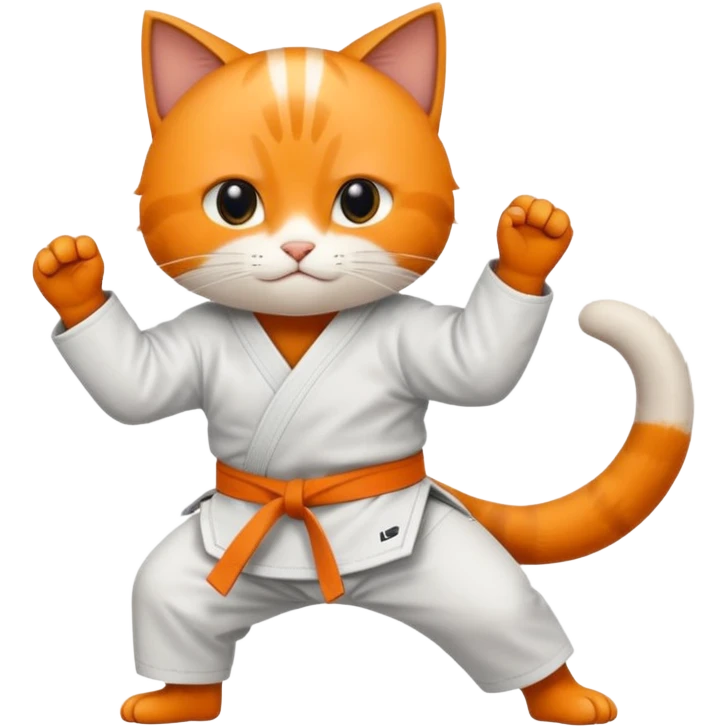 Katze im Judoanzug mit schwarzem Gürtel beim Kämpfen mit ausgestrecktem Bein emoji