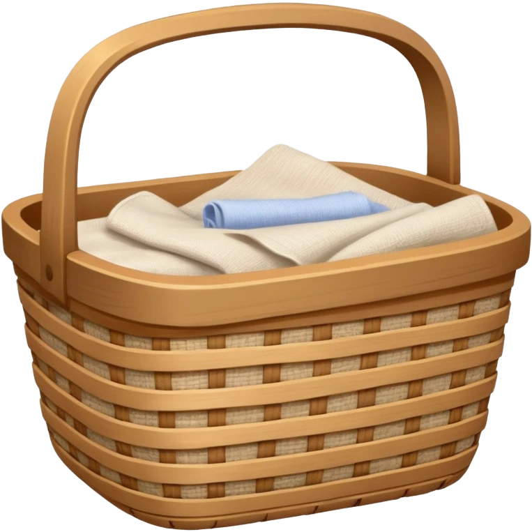 A woven light Brown basket with fresh washed linen emoji