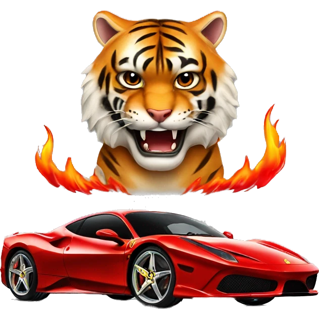 Tiger with red flames monted on a ferrari emoji