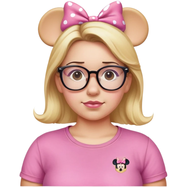 Thick Woman pink T-shirt Hazel eyes glasses blonde hair Minnie mouse ears emoji