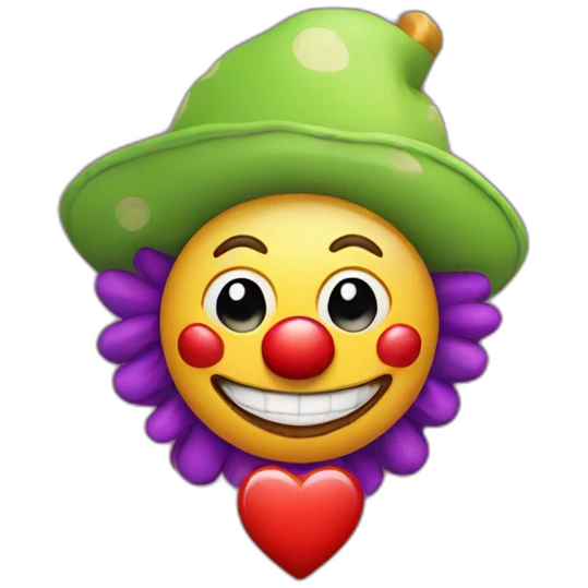 clown, heart; apple; camera emoji