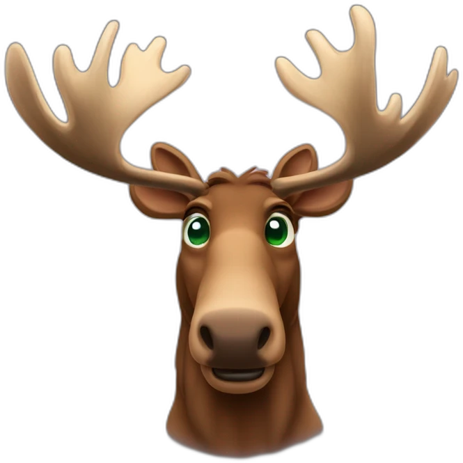 reate my future mascot, a moose who seems friendly, and trustworthy He must be brown with big round green eyes. emoji