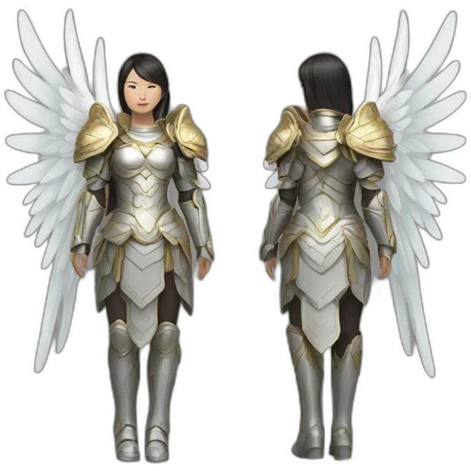 Two Female Asian archangels armor wings halo emoji