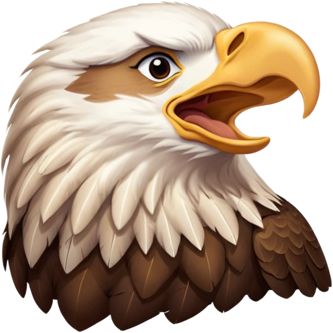 Cinematic Cute Yawning American Eagle Portrait Emoji, Head tilted slightly with a dramatic, wide-open yawn, showcasing a stately form with gently drooping feathers and sleepy, half-closed eyes, Simplified yet irresistibly adorable features, highly detailed, glowing with a soft, cozy majestic glow, high shine, relaxed yet expressive, stylized with a dash of whimsical aerial charm, soft glowing outline, capturing the essence of a drowsy yet affectionate American eagle that appears ready to stretch out for a nap! emoji