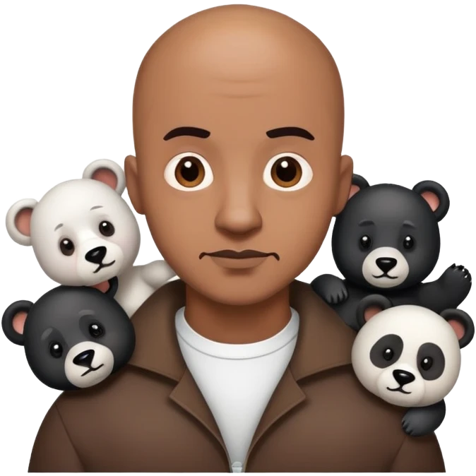Brown skin bald guy with black and white bears emoji