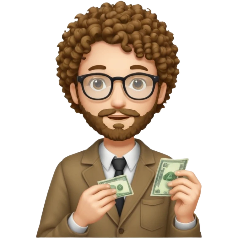 curly skinny guy with bear with glasses, with some money in the hands emoji