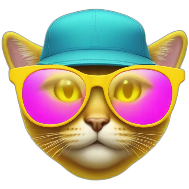 yellow cat emoji in neon sunglasses and cap emoji