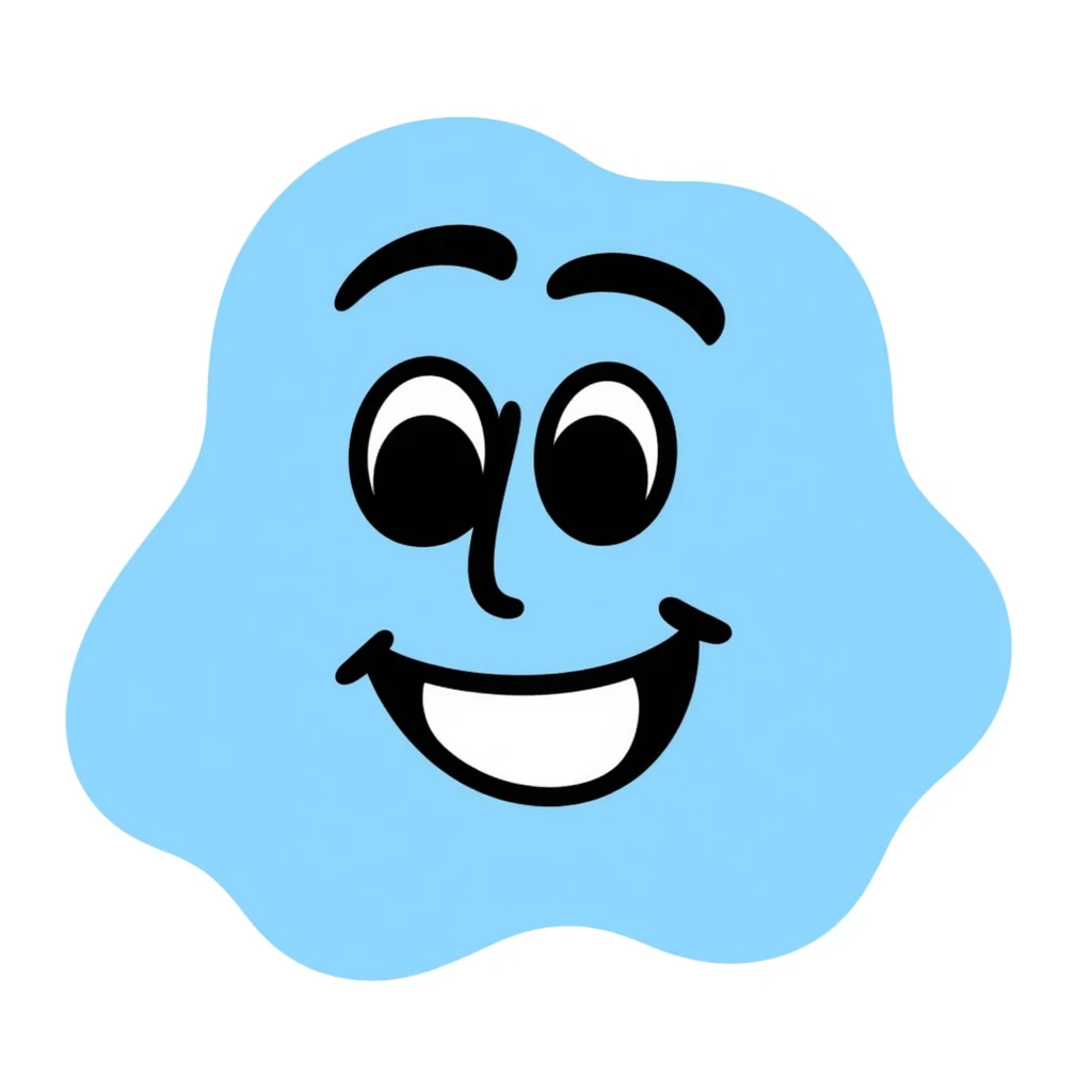 hand-drawn doodle of a blue face looking silly emoji
