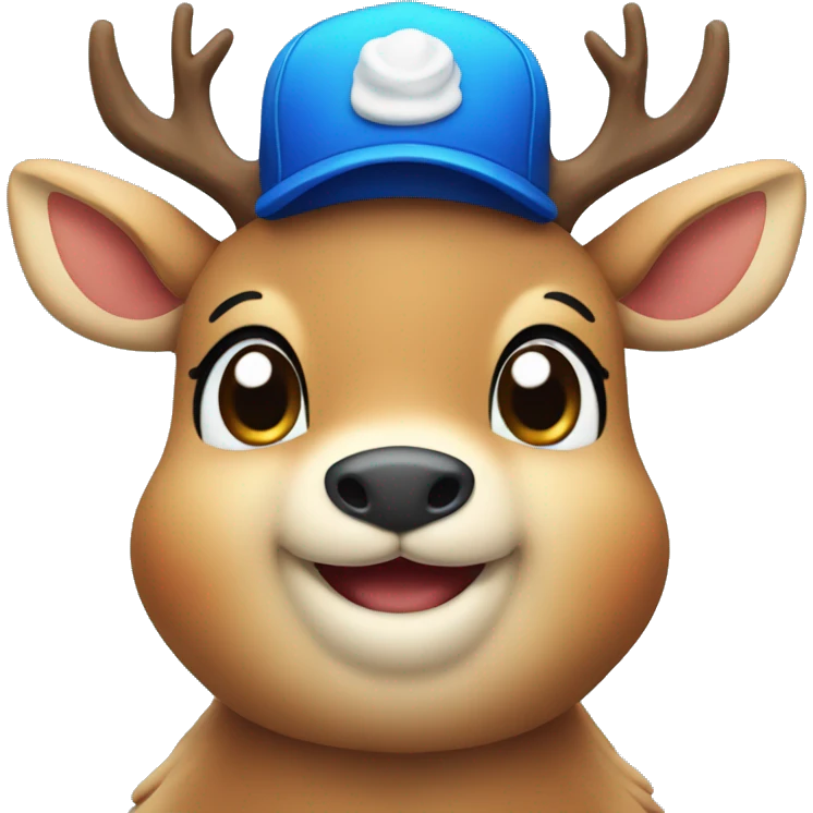 Chubby deer smiling with a blue hat emoji