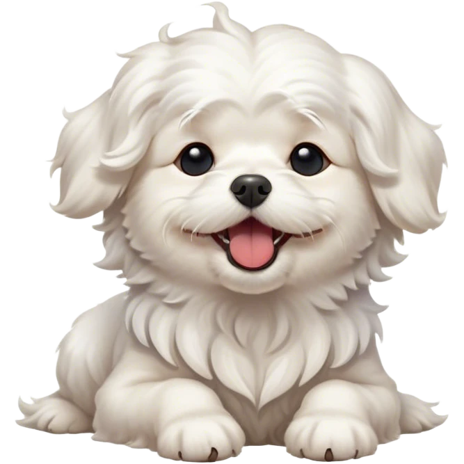 Cinematic Cute Yawning Wavy-Haired Maltese dog Portrait Emoji, Head tilted slightly with a dramatic, wide-open yawn, showcasing a lustrous, wavy-haired white coat with gentle highlights, floppy ears slightly drooping, round dark eyes barely open in drowsy contentment, Simplified yet irresistibly adorable features, highly detailed, glowing with a soft, cozy glow, high shine, relaxed yet expressive, stylized with a touch of whimsy, bright and endearing, soft glowing outline, capturing the essence of a sleepy yet affectionate companion, so drowsy it feels like it could stretch right out of the screen and curl up for a nap! emoji