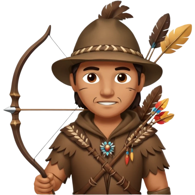 The classic middle-aged hunter with a bow and arrow on his back, dressed in brown with decorations made of feathers or bone teeth emoji