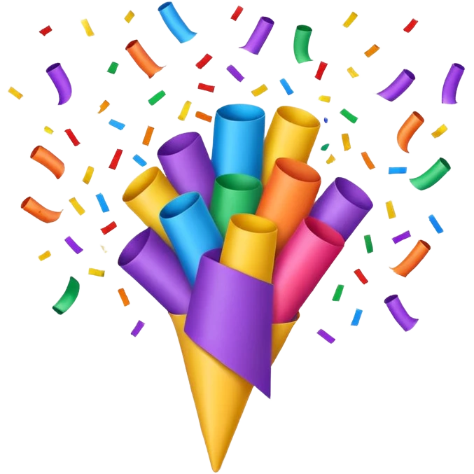 party popper, vibrant colors, confetti bursting out, cute look emoji