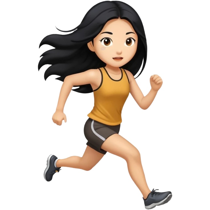 Asian girl with long black hair running emoji