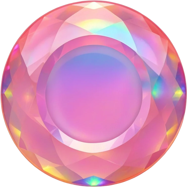 round cut pink fire opal gemstone with holographic rainbow fire inside emoji