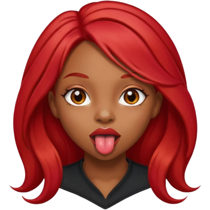 Black Girl sticking out tongue long red hair brown eyes pretty lips  emoji