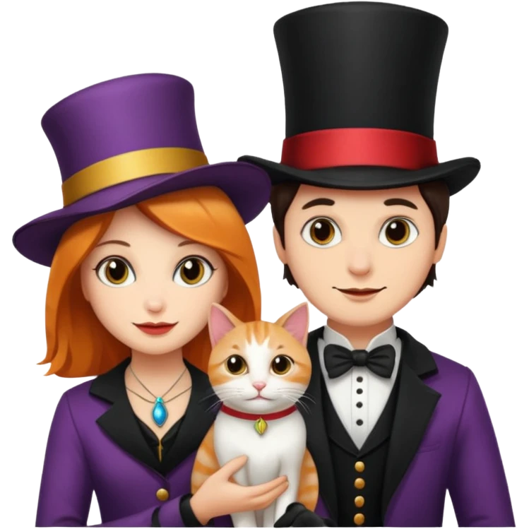 magician couple and their pet cat emoji