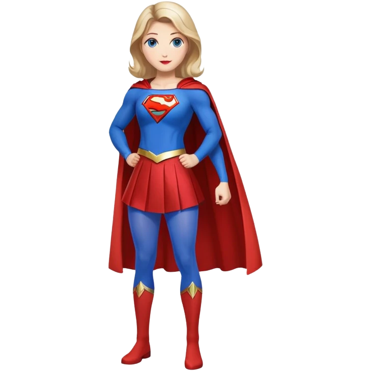 Supergirl superhero full body, blue tights with red skirt, red cape and S emblem on chest emoji
