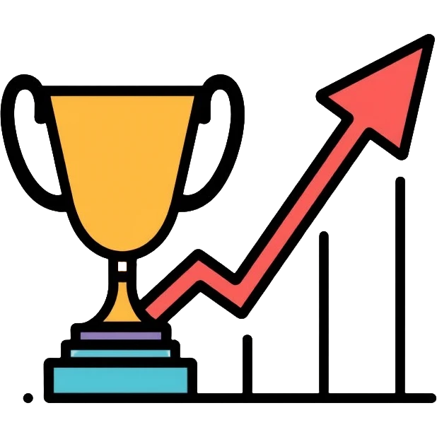 Success logo with upward arrow and trophy, for website about becoming successful emoji