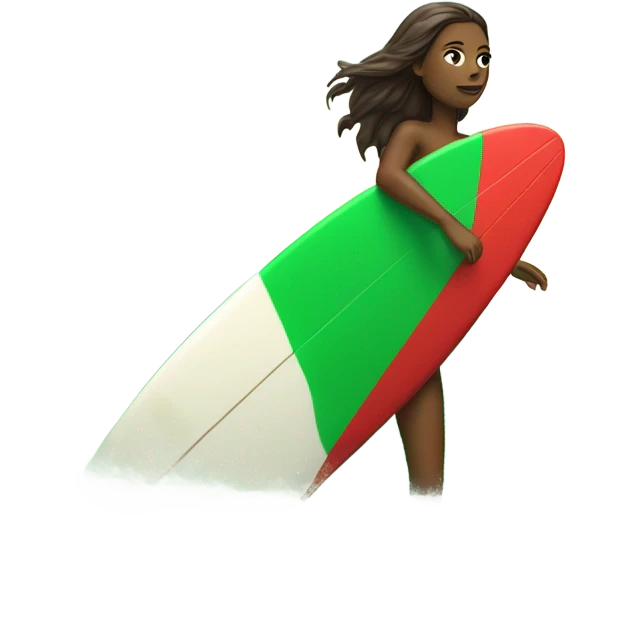 dark brown long hair white girl surfing green red surf board in ocean emoji