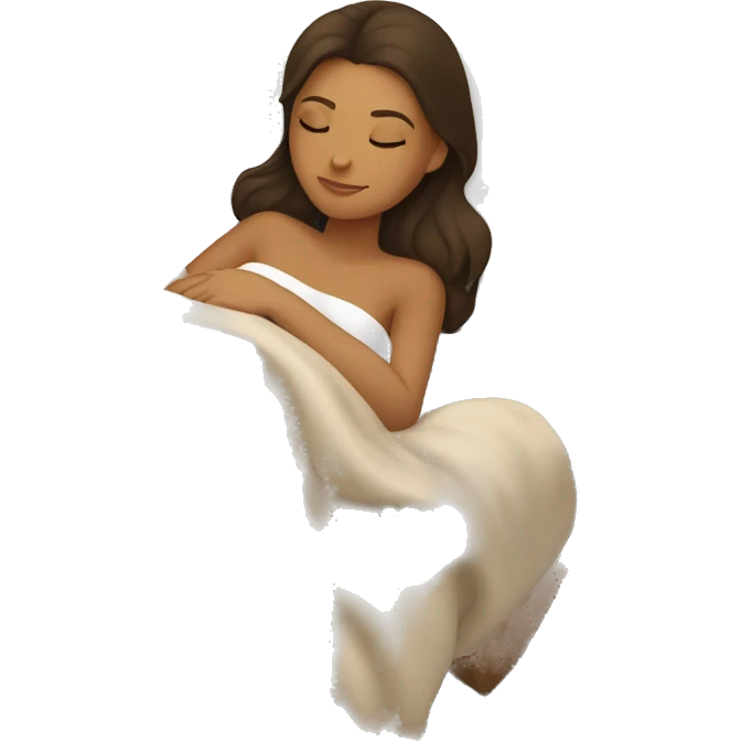 Brunette girl sleeping with tan skin and pillow and blanket  emoji
