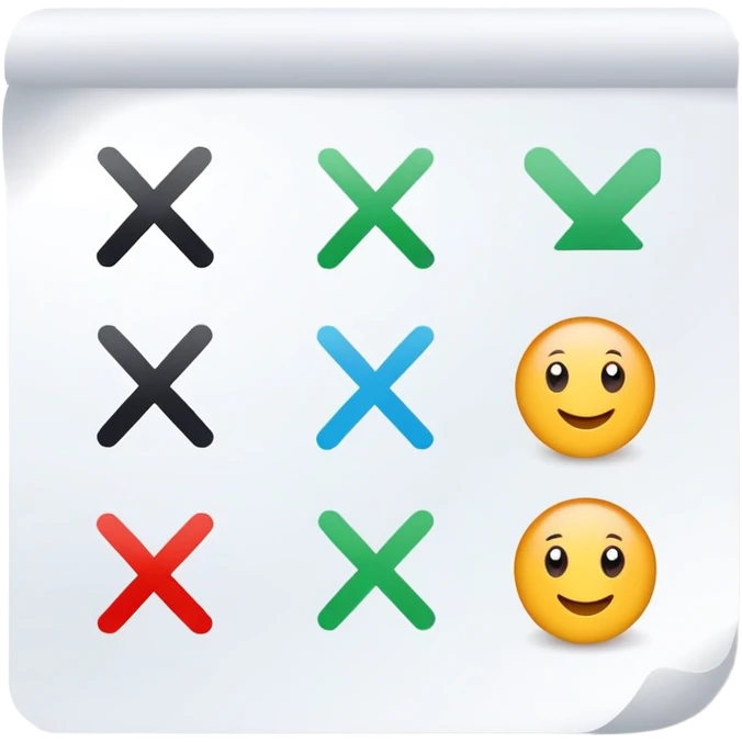 paper with multiple choice answers, a quiz sheet with checkmarks and X marks emoji