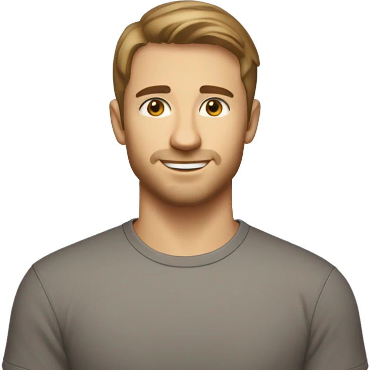 A 26 year old, Caucasian man, with short brown hair, with stubble facial hair,   with brown eyes wearing a t-shirt. emoji