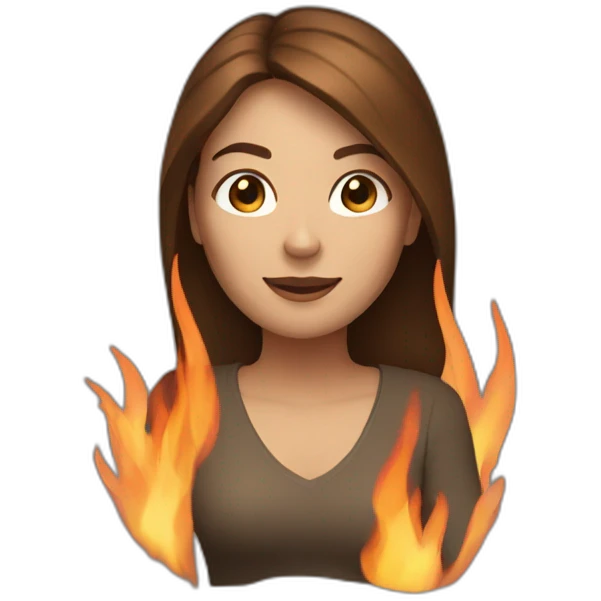A women with warm brown hair holding fire in palm up emoji
