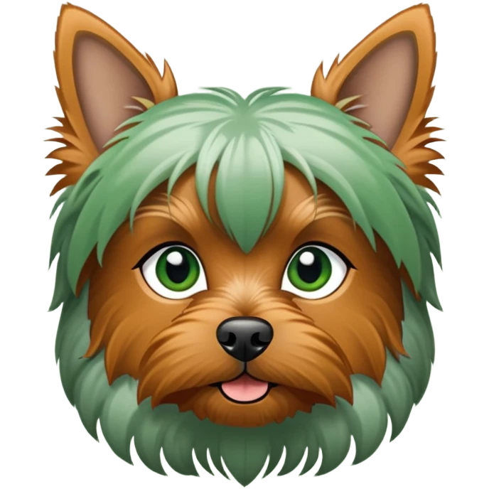Yorkshire e gato tigrado cinza alaranjado de olhos verdes emoji