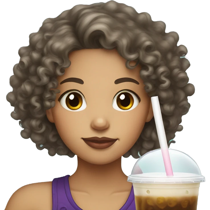 Mixed race curly hair girl drinking bubble tea emoji