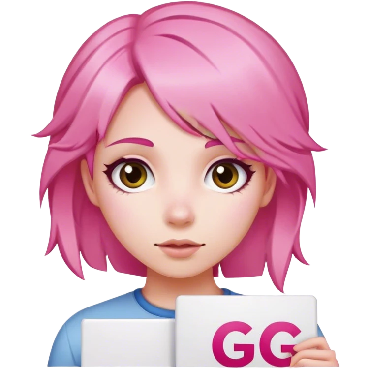 girl with pink hair sign saying "GG" emoji