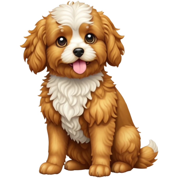 cinematic-[cavoodle dog]-realistic-full-body-sitting-emoji,-tail-resting-loosely-beside-its-paws,-head-tilted-dramatically,-curly-[solid golden]-fur that looks like fried chicken,-simplified-yet-realistic-focused-features,-highly-detailed,-glowing-with-an-almost-sarcastic-glow emoji