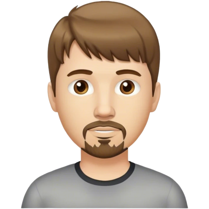  white male, short medium brown colored hair with bangs and goatee,  emoji