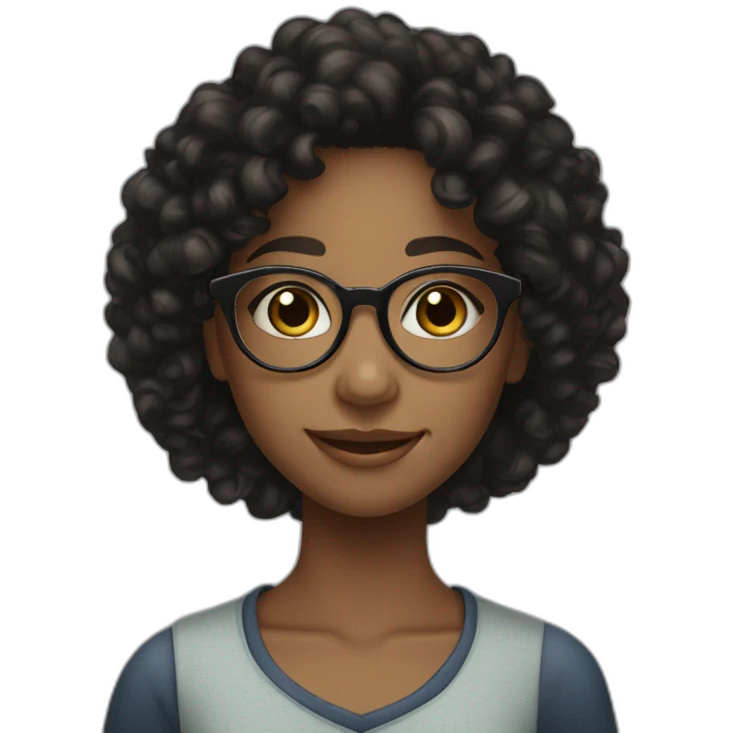 smiling black teenager girl with long black curly hair and round glasses emoji